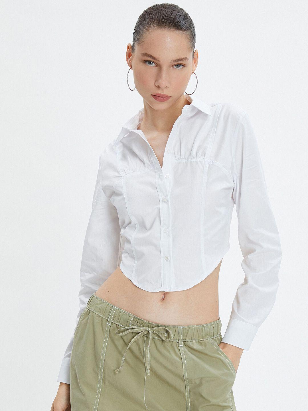 koton spread collar cotton crop casual shirt