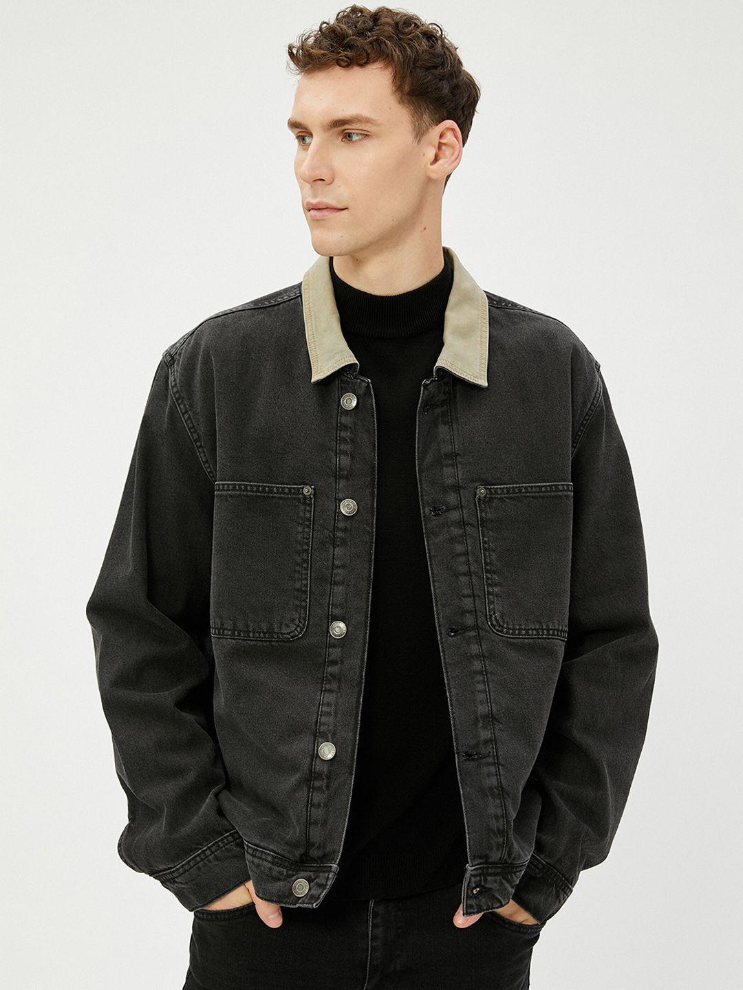 koton spread collar cotton denim jacket