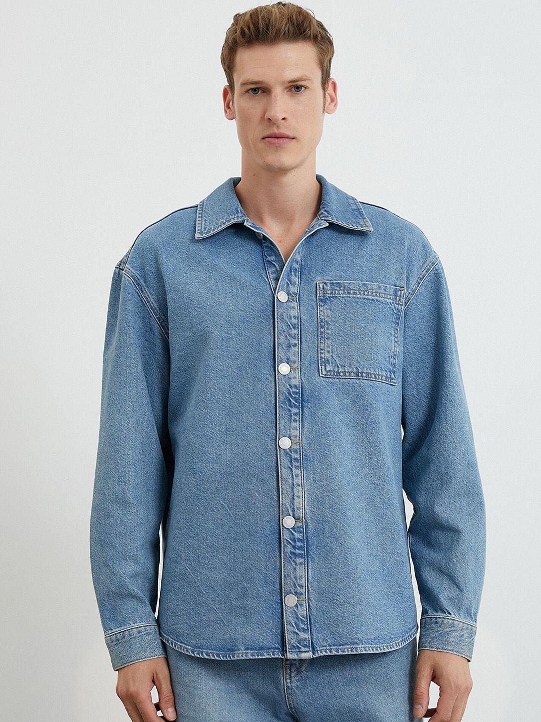 koton spread collar cotton denim jacket