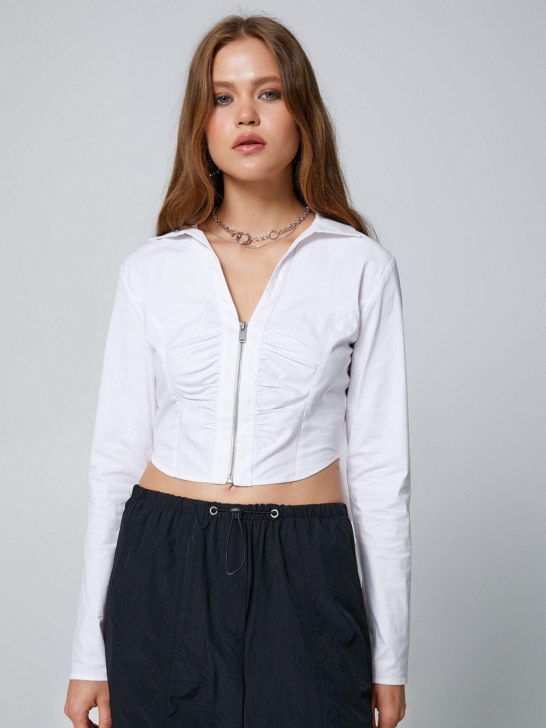 koton spread collar crop casual shirt