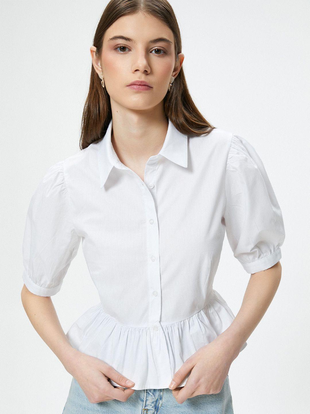 koton spread collar puff sleeves cotton regular fit casual shirt