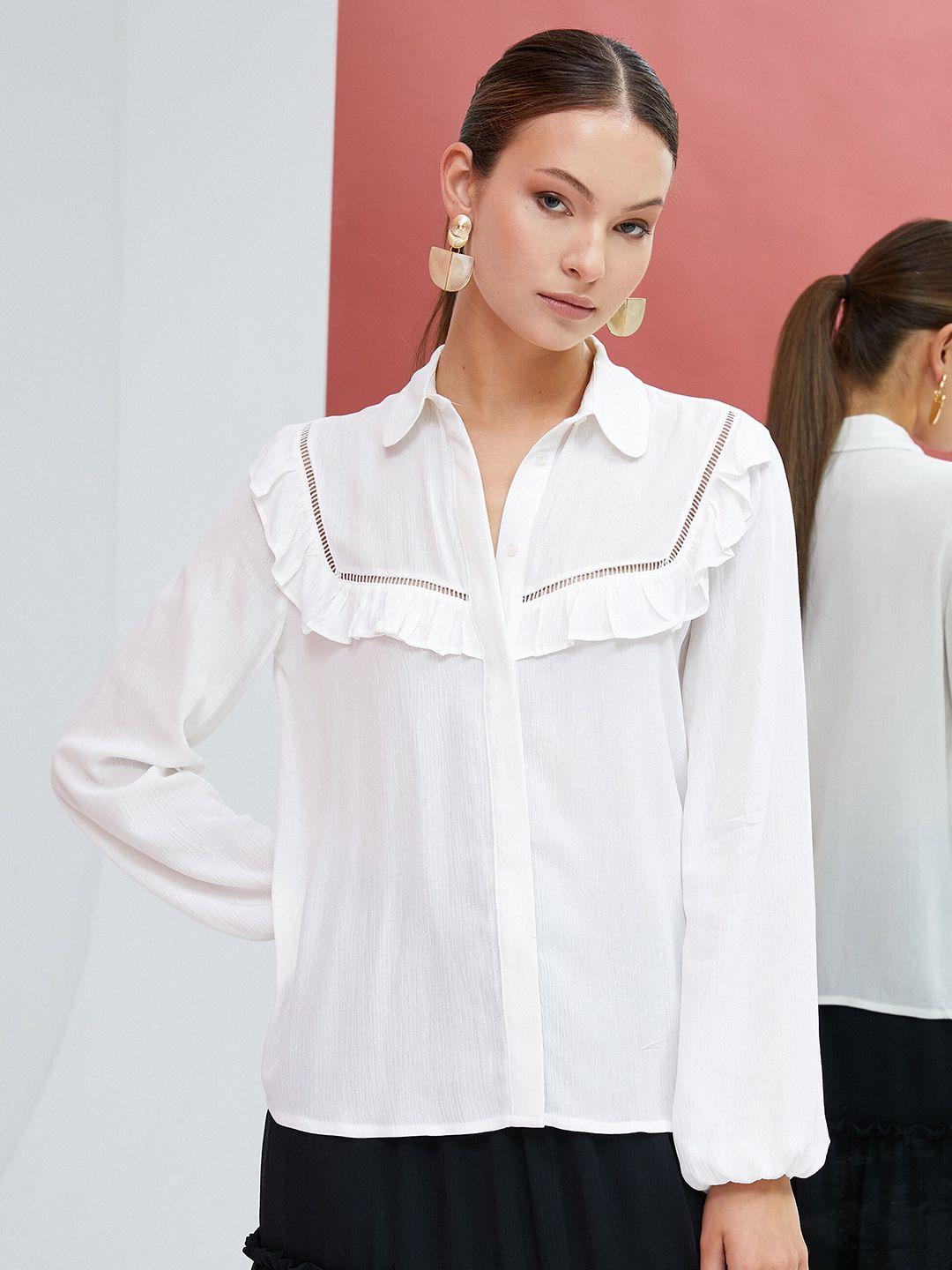 koton spread collar ruffles casual shirt