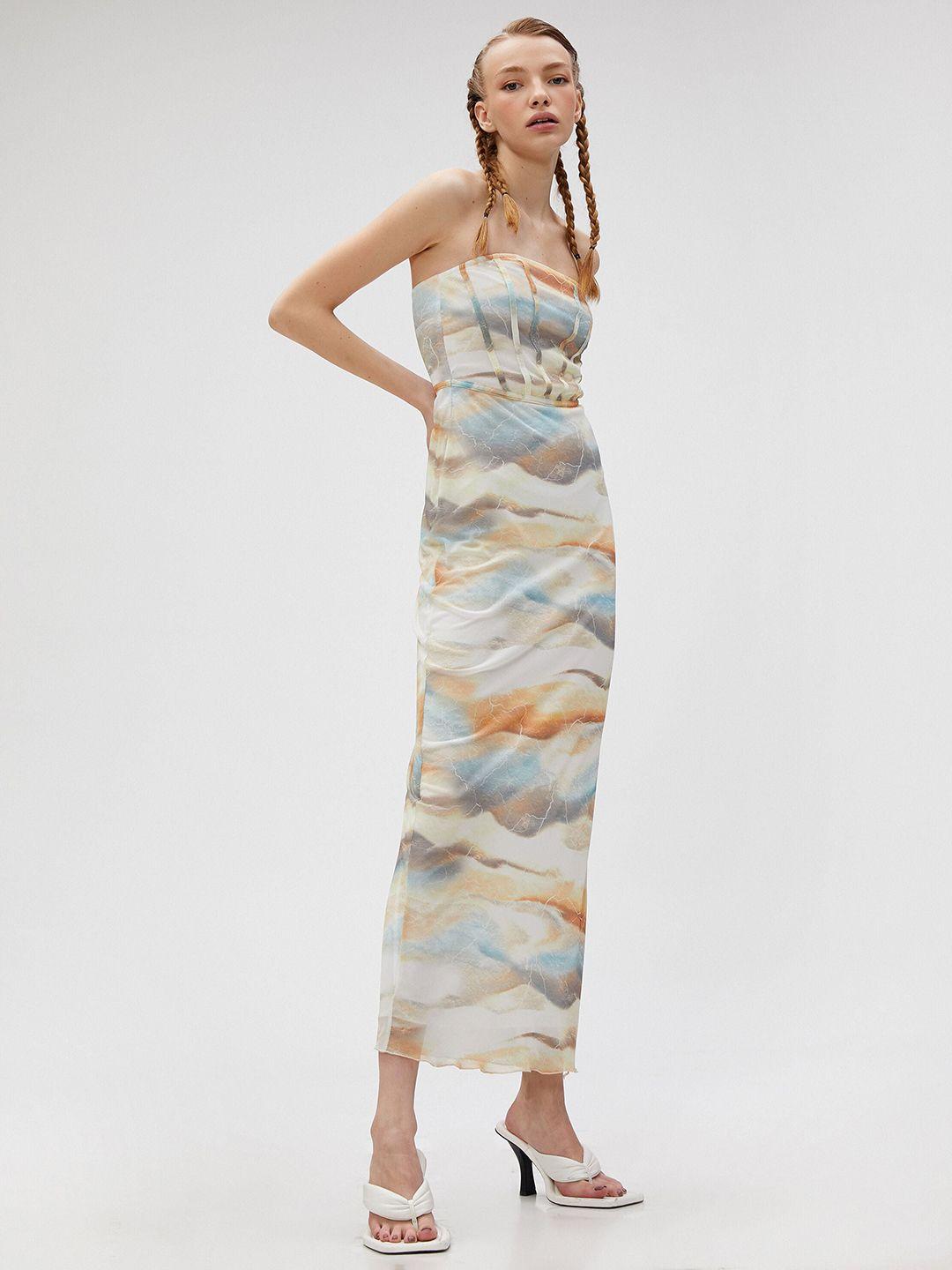 koton strapless printed maxi dress