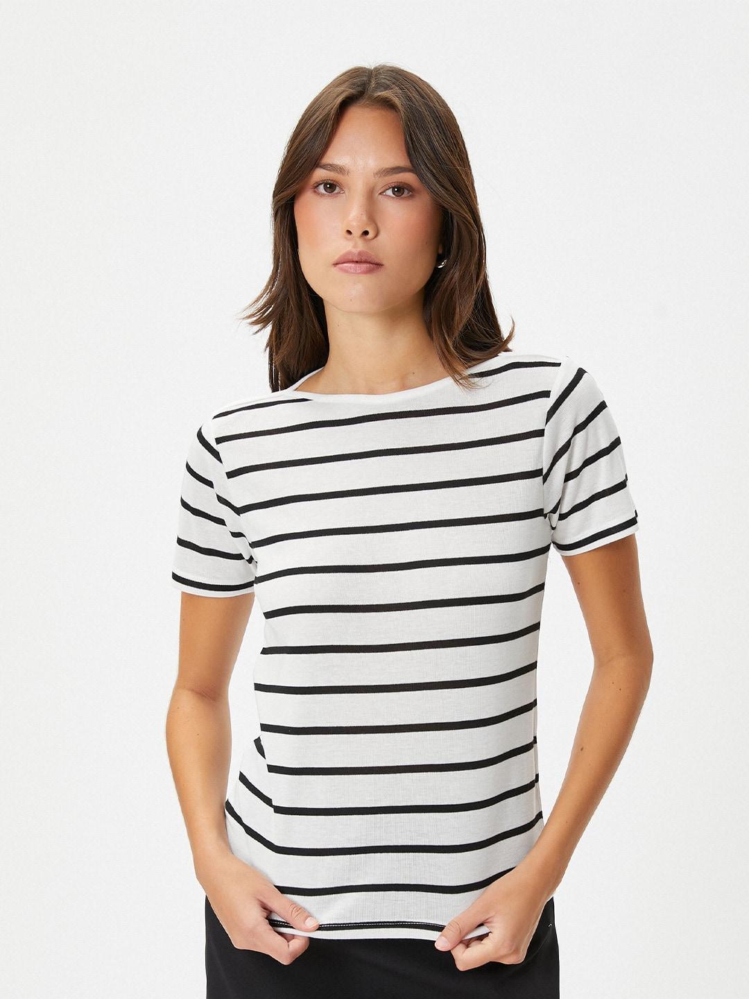 koton striped boat neck regular fit t-shirt