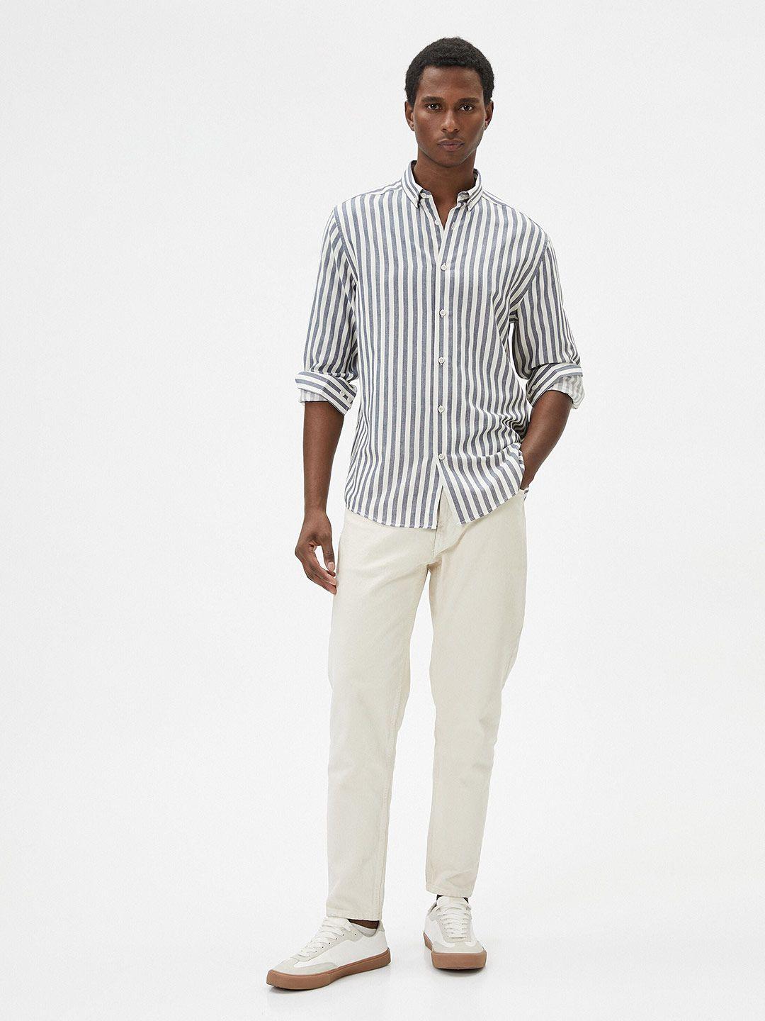 koton striped button-down collar casual shirt