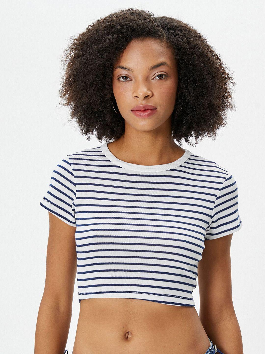 koton striped crop casual t-shirt