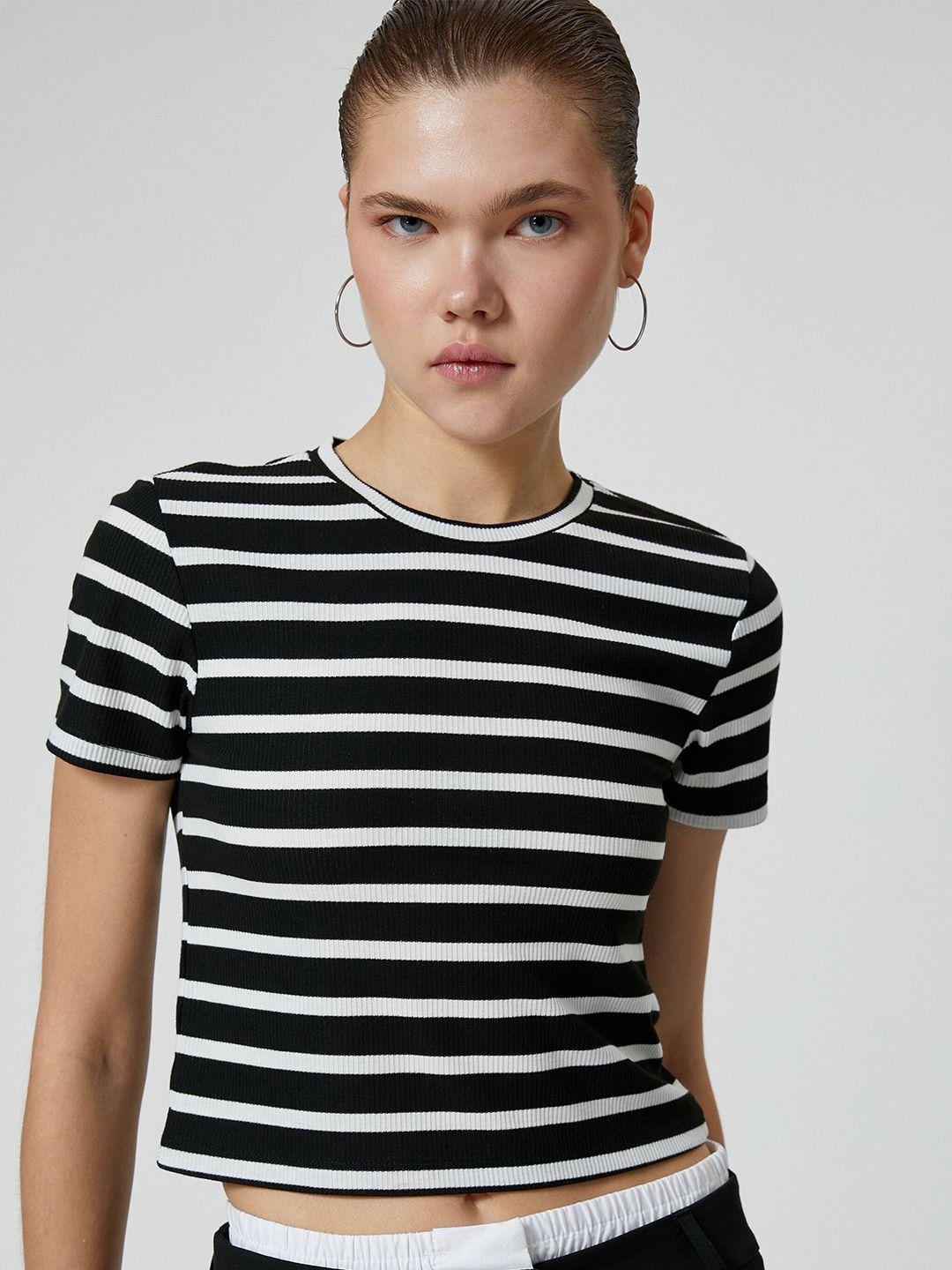 koton striped crop t-shirt