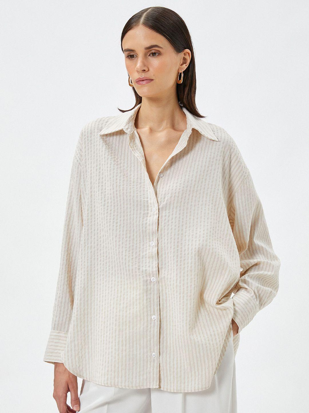 koton striped drop-shoulder sleeves casual shirt