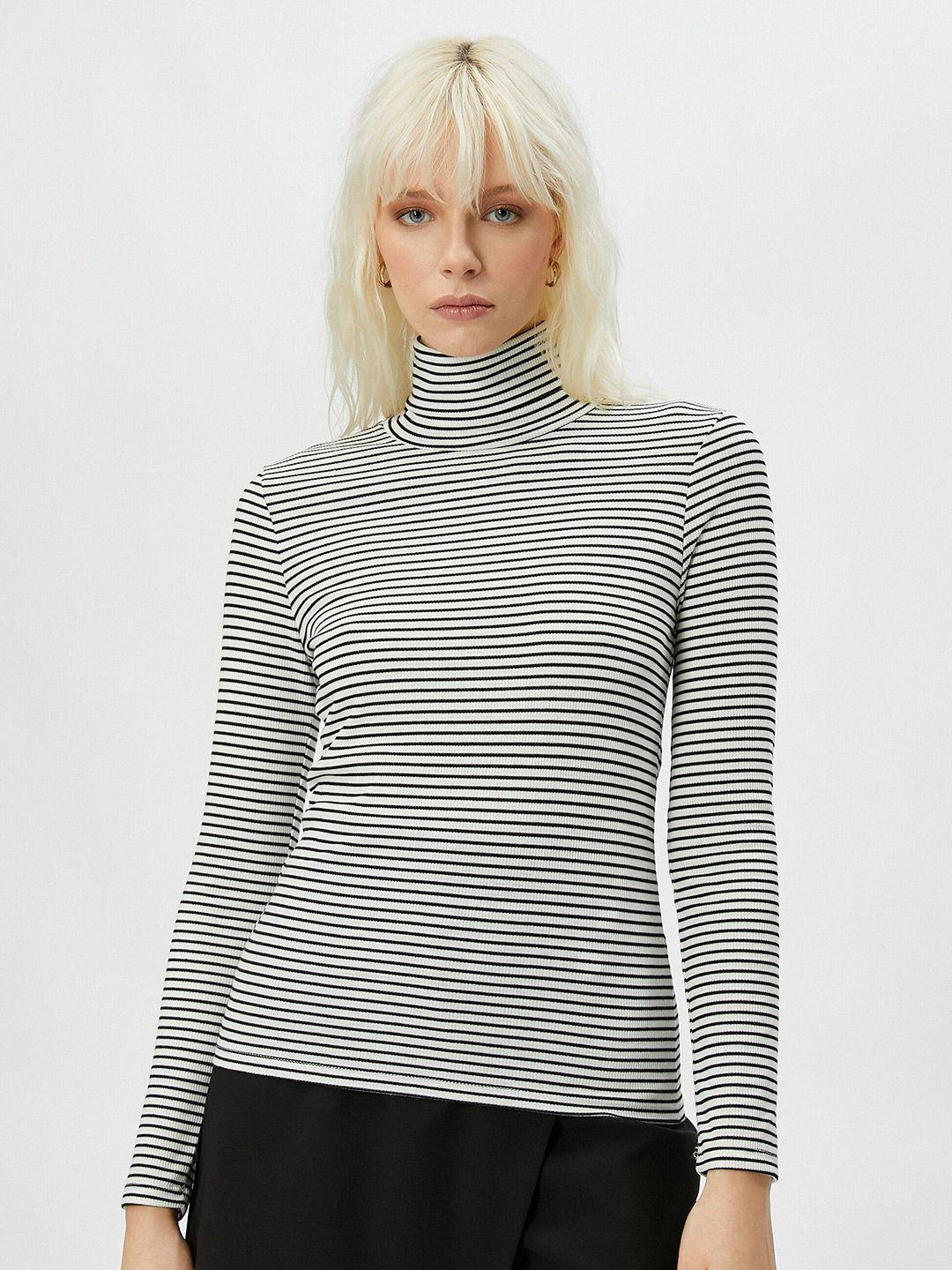 koton striped high neck long sleeves t-shirt