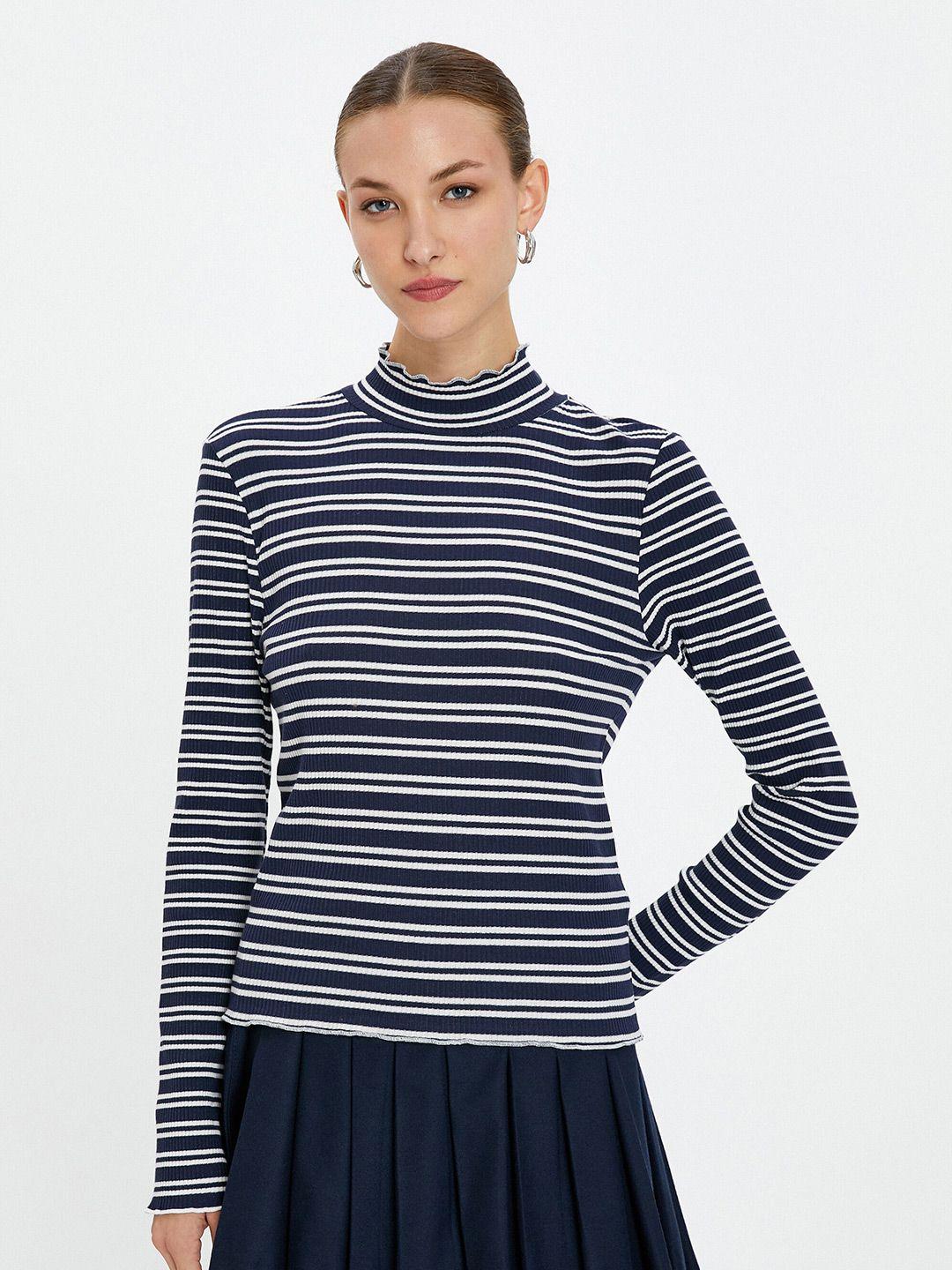 koton striped high neck long sleeves t-shirt