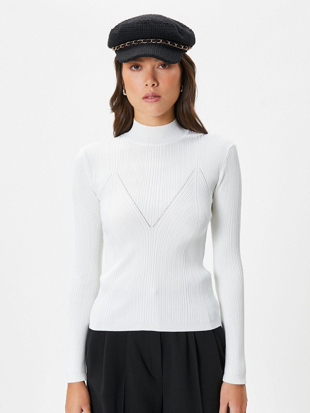 koton striped mock collar pullover