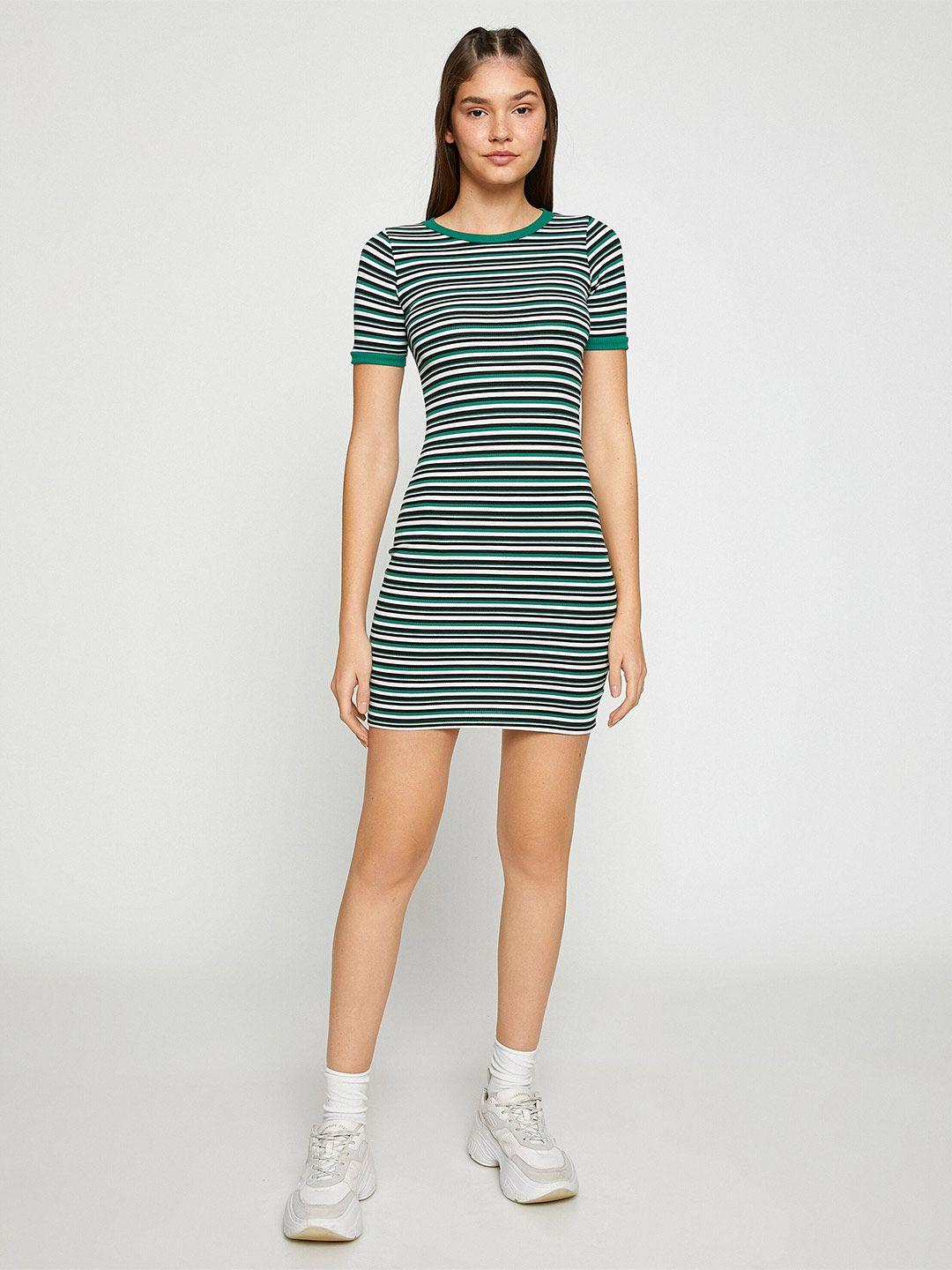 koton striped round neck bodycon mini dress