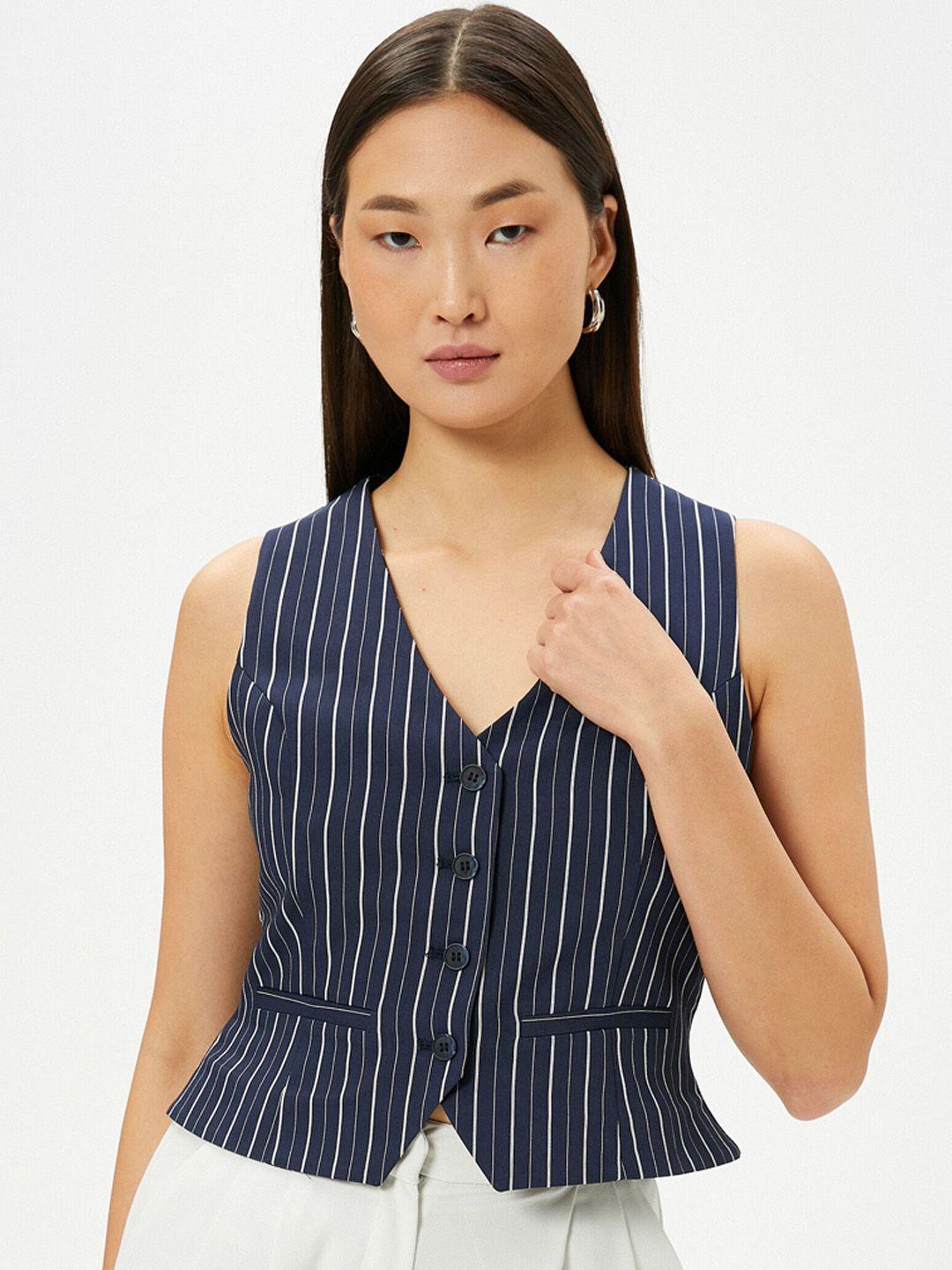 koton striped v-neck waistcoat