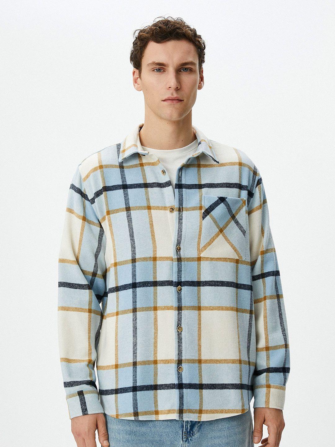 koton tartan checked spread collar casual shirt