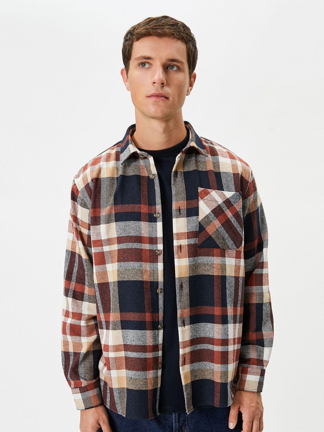 koton tartan checks spread collar long sleeves shacket