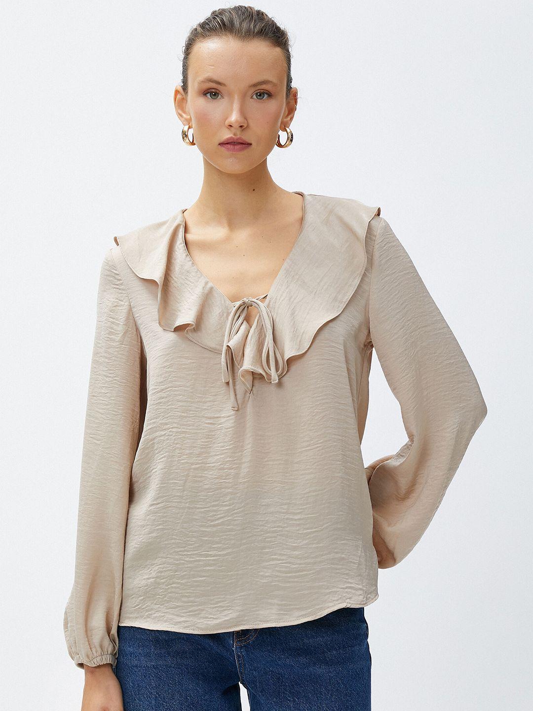 koton tie-up neck puff sleeves tie-ups regular top