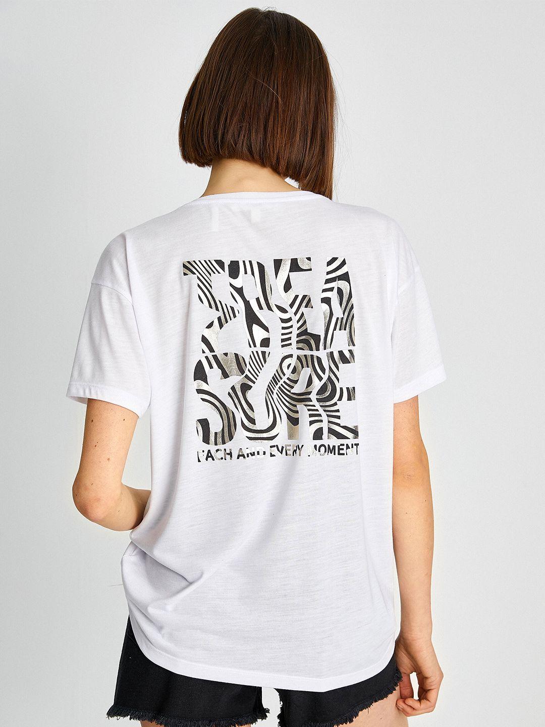koton typography printed drop-shoulder sleeves oversized t-shirt