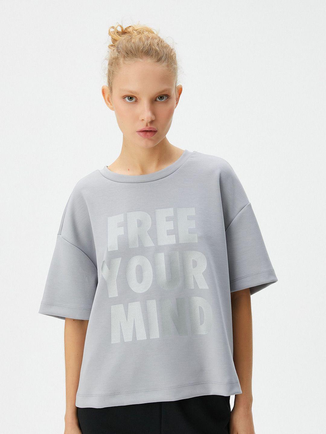 koton typography printed drop-shoulder sleeves t-shirt