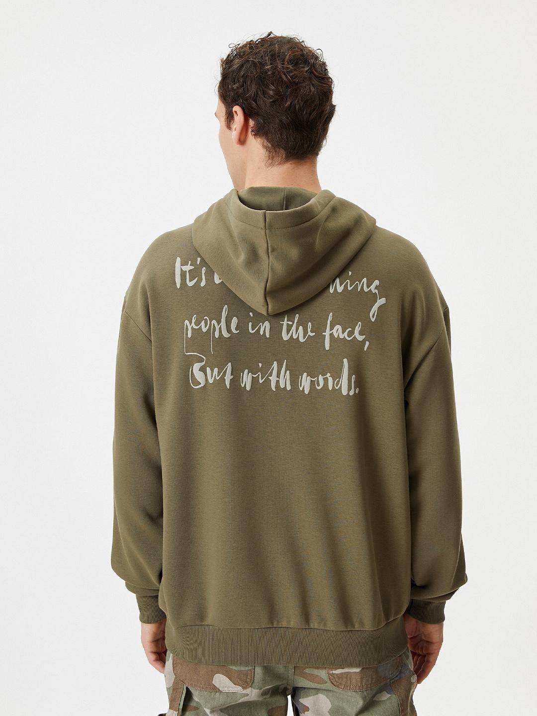 koton typography printed hooded cotton pullover sweatshirt