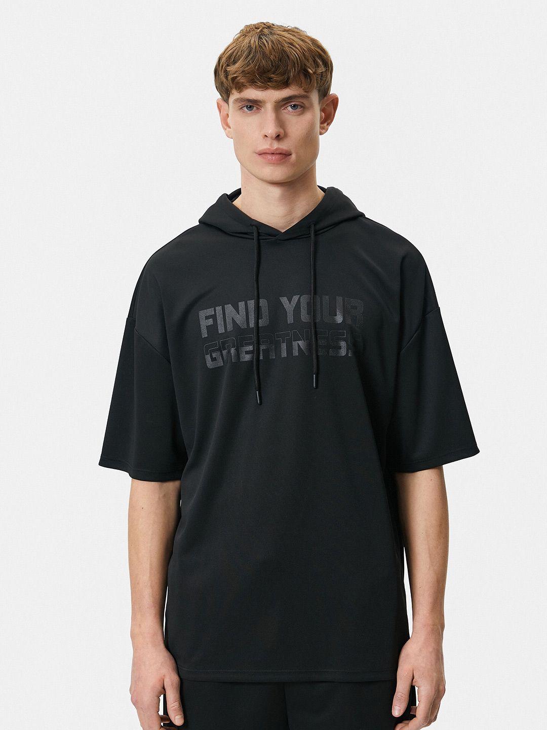 koton typography printed hooded drop-shoulder sleeves t-shirt