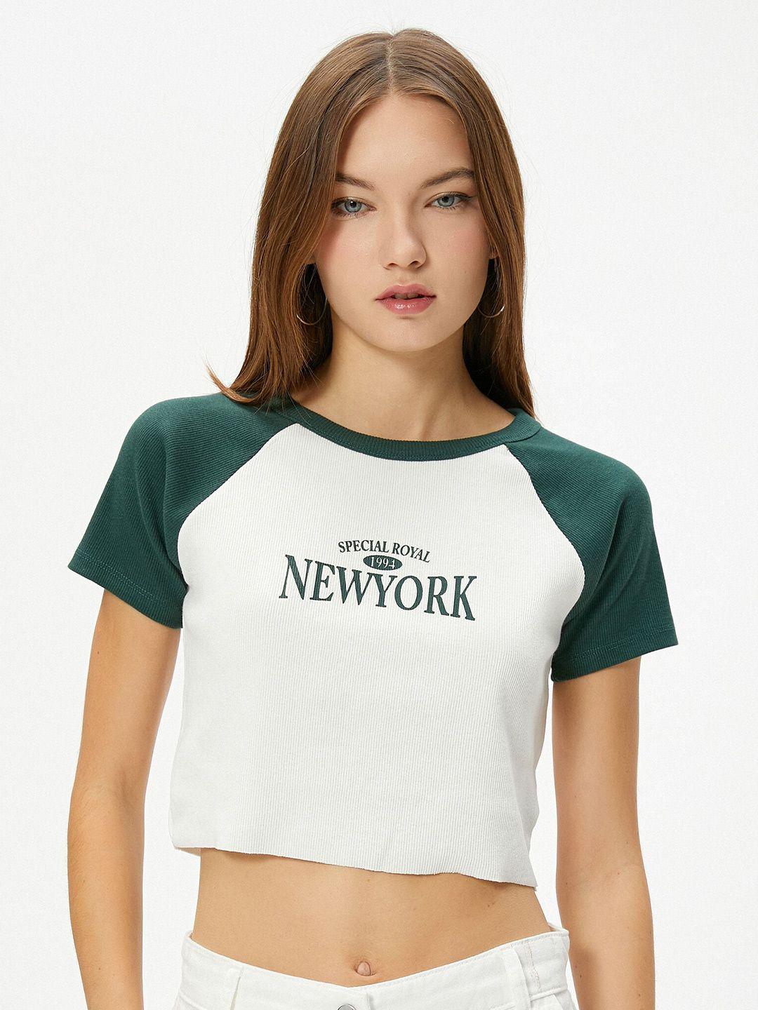 koton typography printed raglan sleeves crop t-shirt