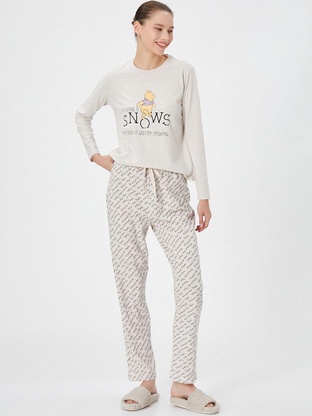 koton typography printed t-shirt & lounge pant