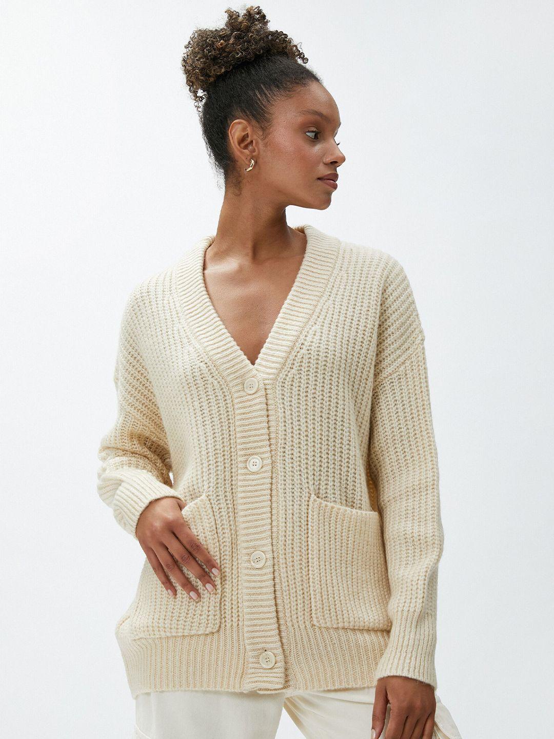 koton v-neck cable knit cardigan sweater