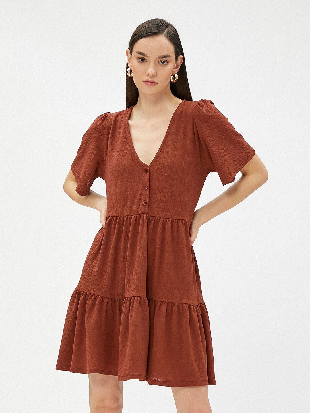 koton v-neck flared tiered a-line dress