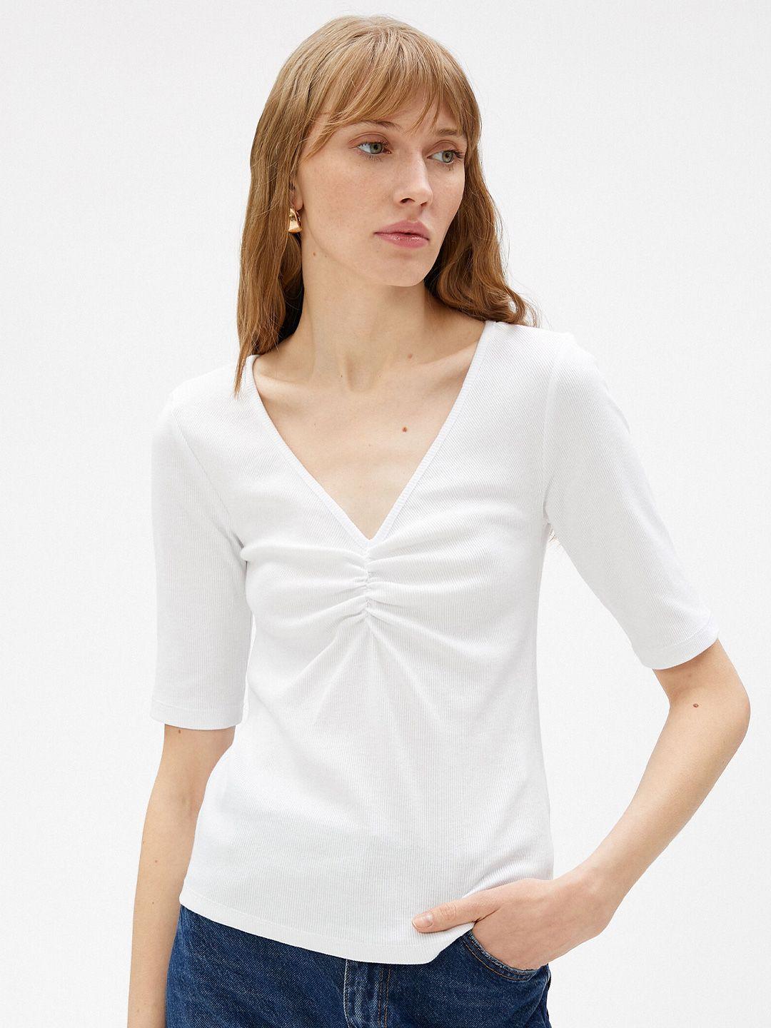 koton v-neck regular sleeves gathered regular top