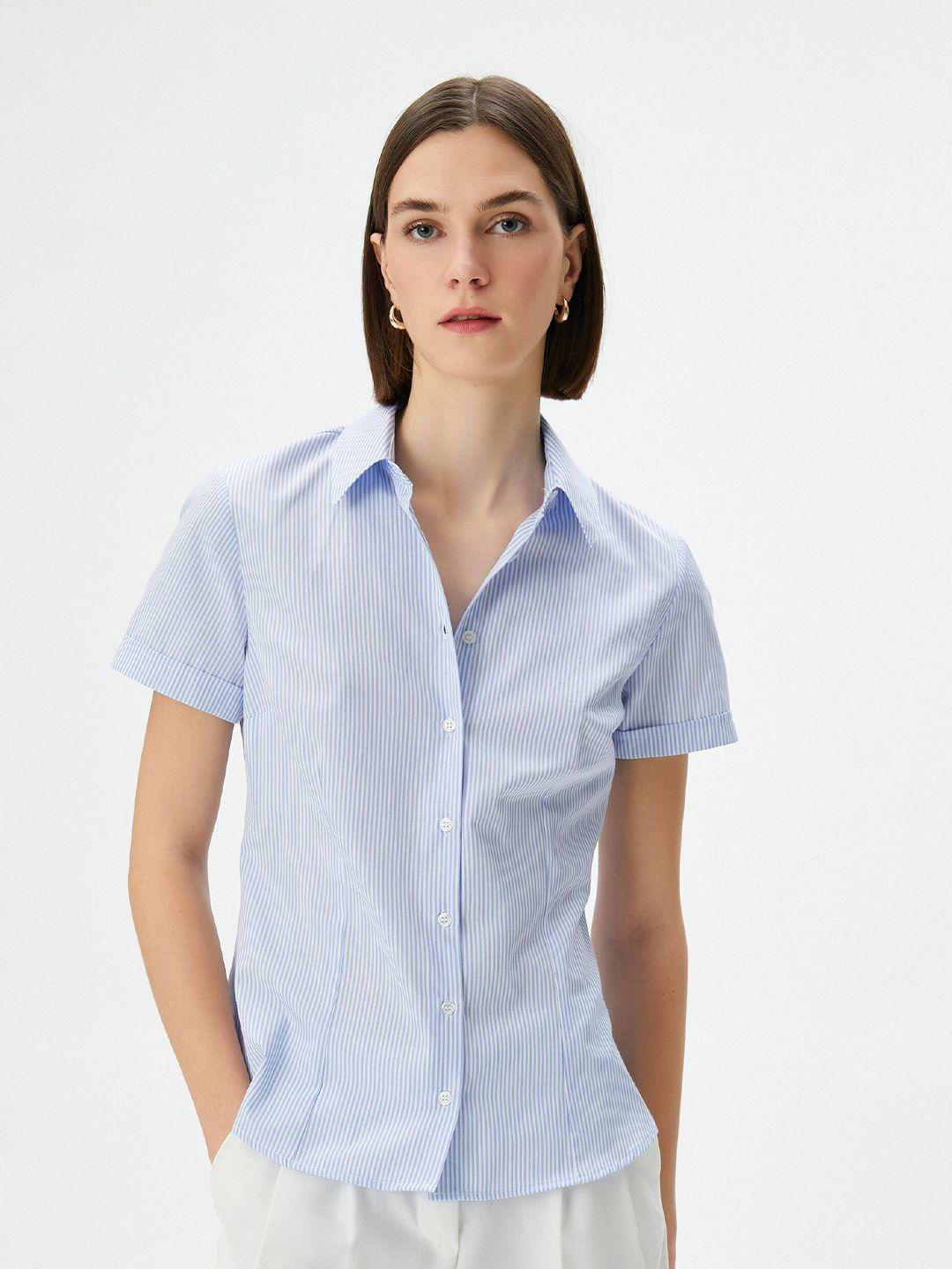 koton vertical striped spread collar casual shirt