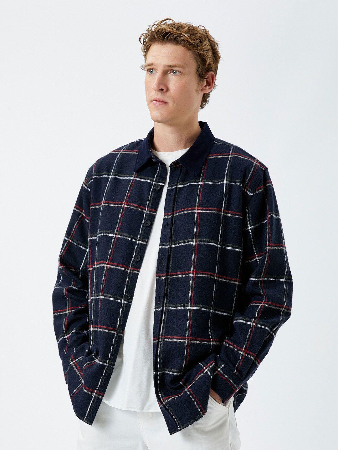 koton windowpane checks spread collar long sleeves shacket