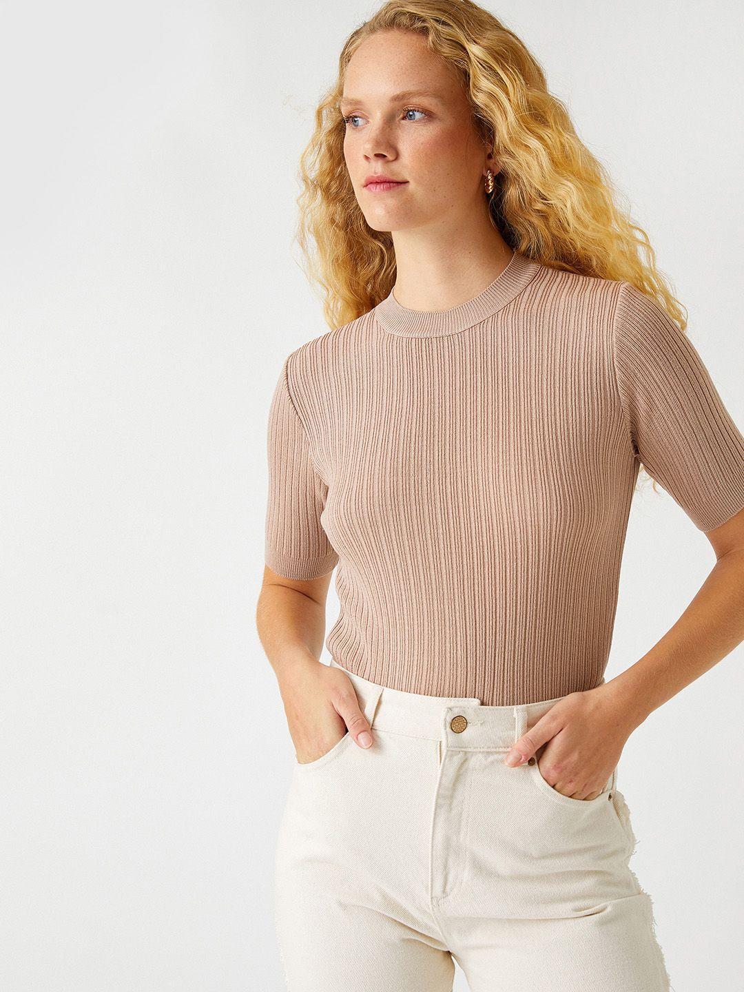 koton women beige ribbed pullover