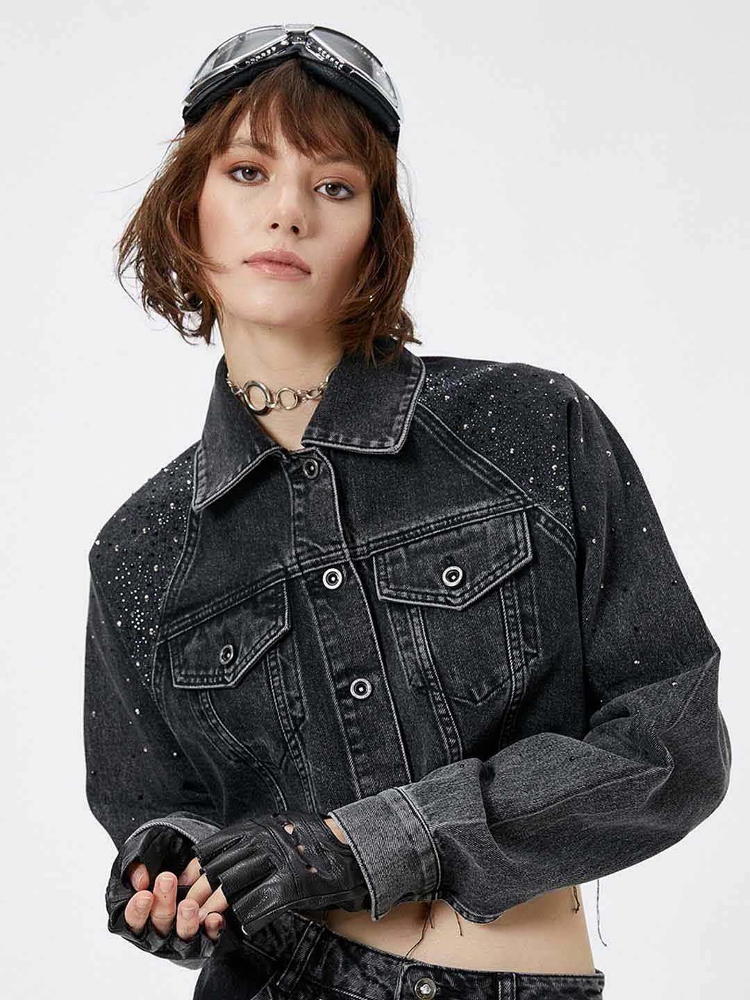 koton women black woven jacket