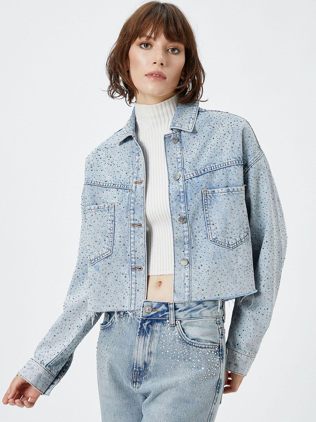 koton women blue woven jacket