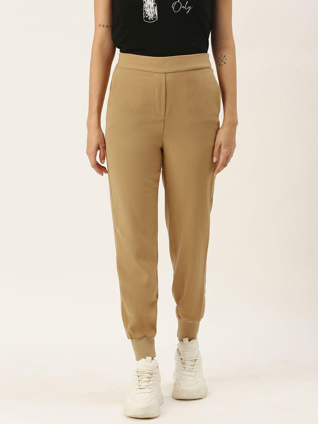 koton women brown solid jogger trousers