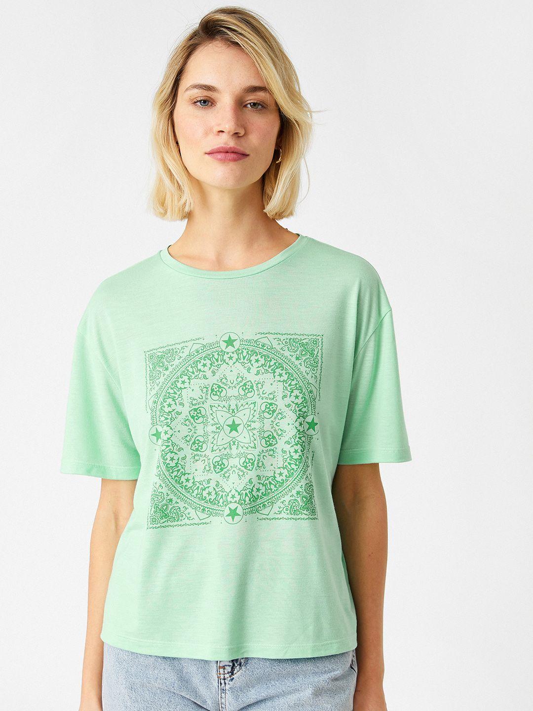 koton women green conversational print t-shirt