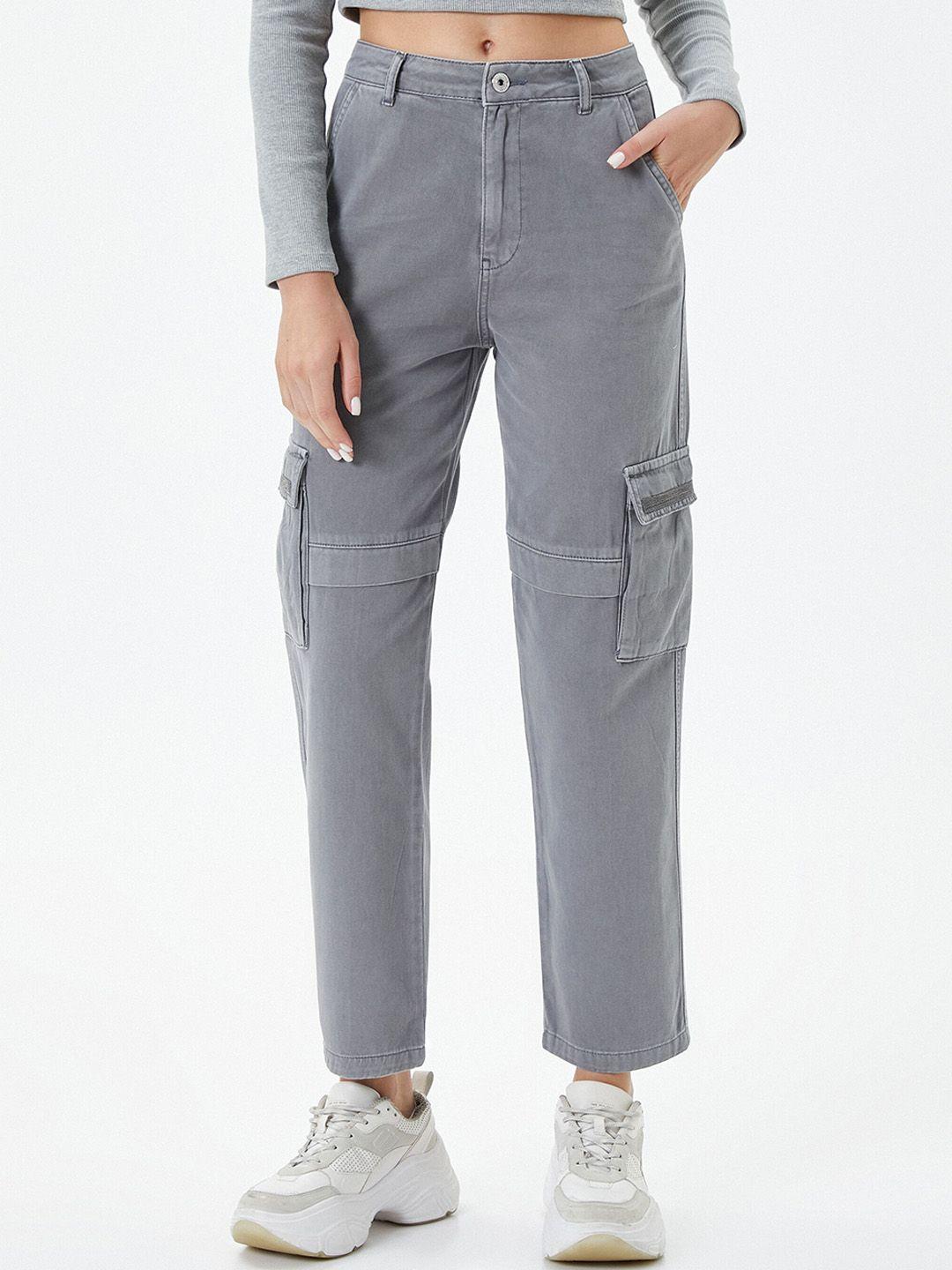 koton women grey high-rise trousers