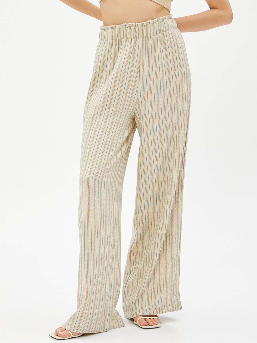 koton women mid rise striped parallel trousers