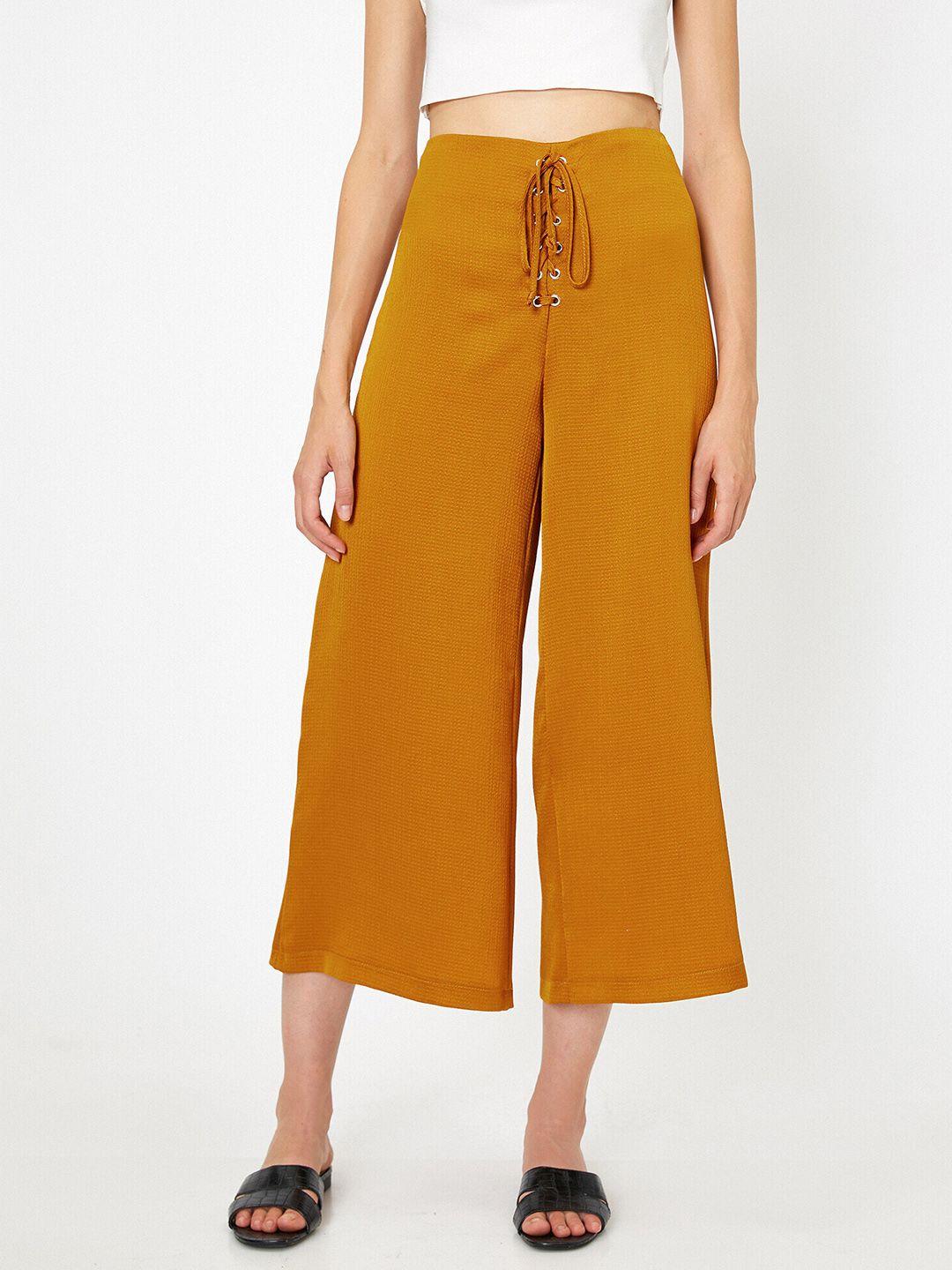 koton women mustard yellow solid culottes trousers