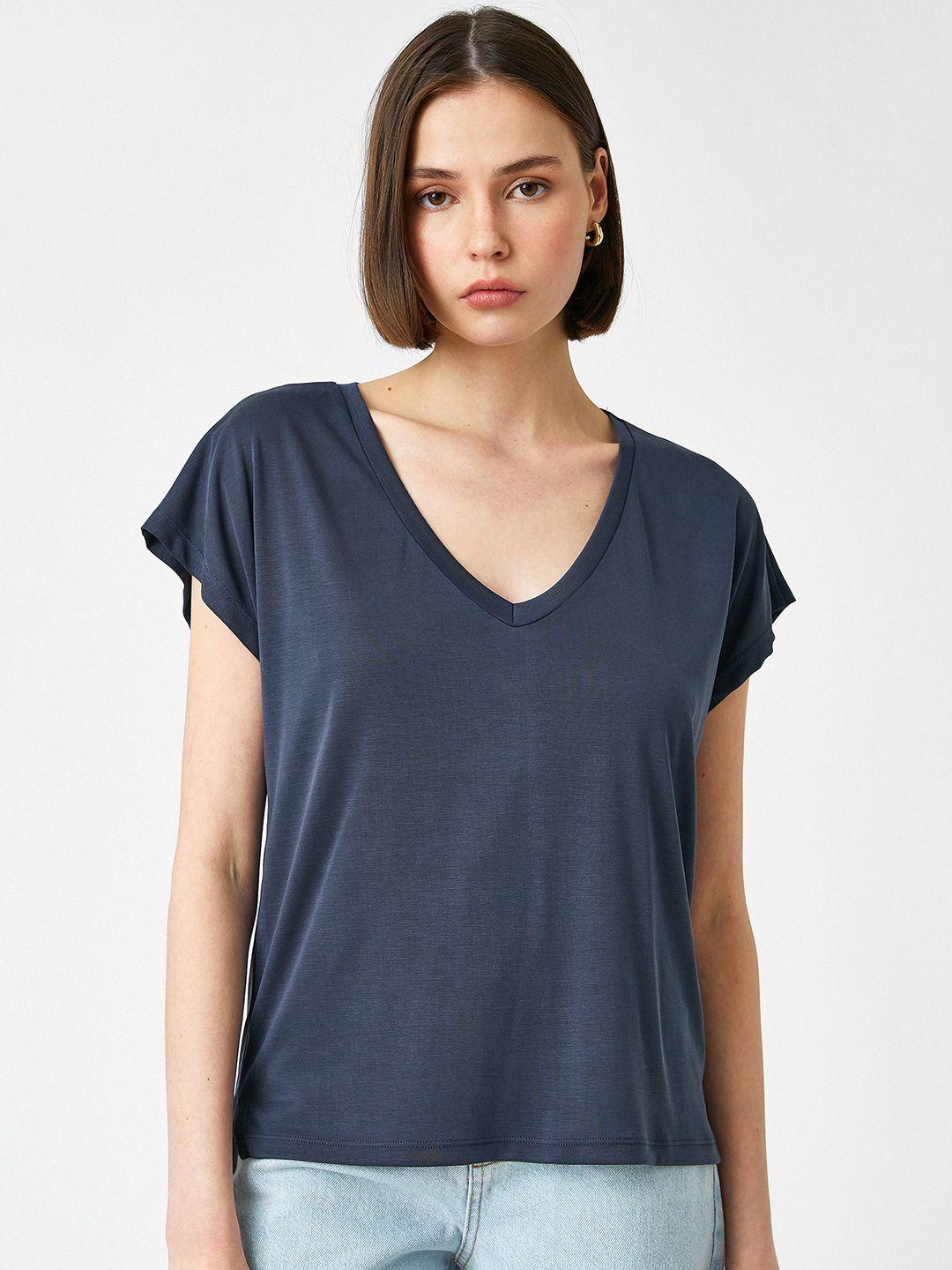 koton women navy blue solid t-shirt