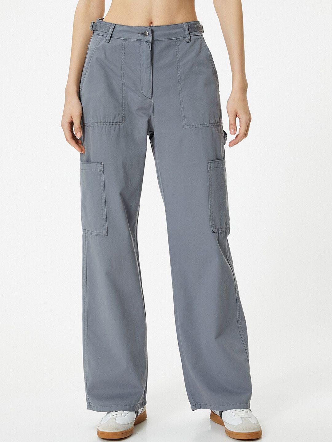 koton women straight fit high-rise cotton regular trouser