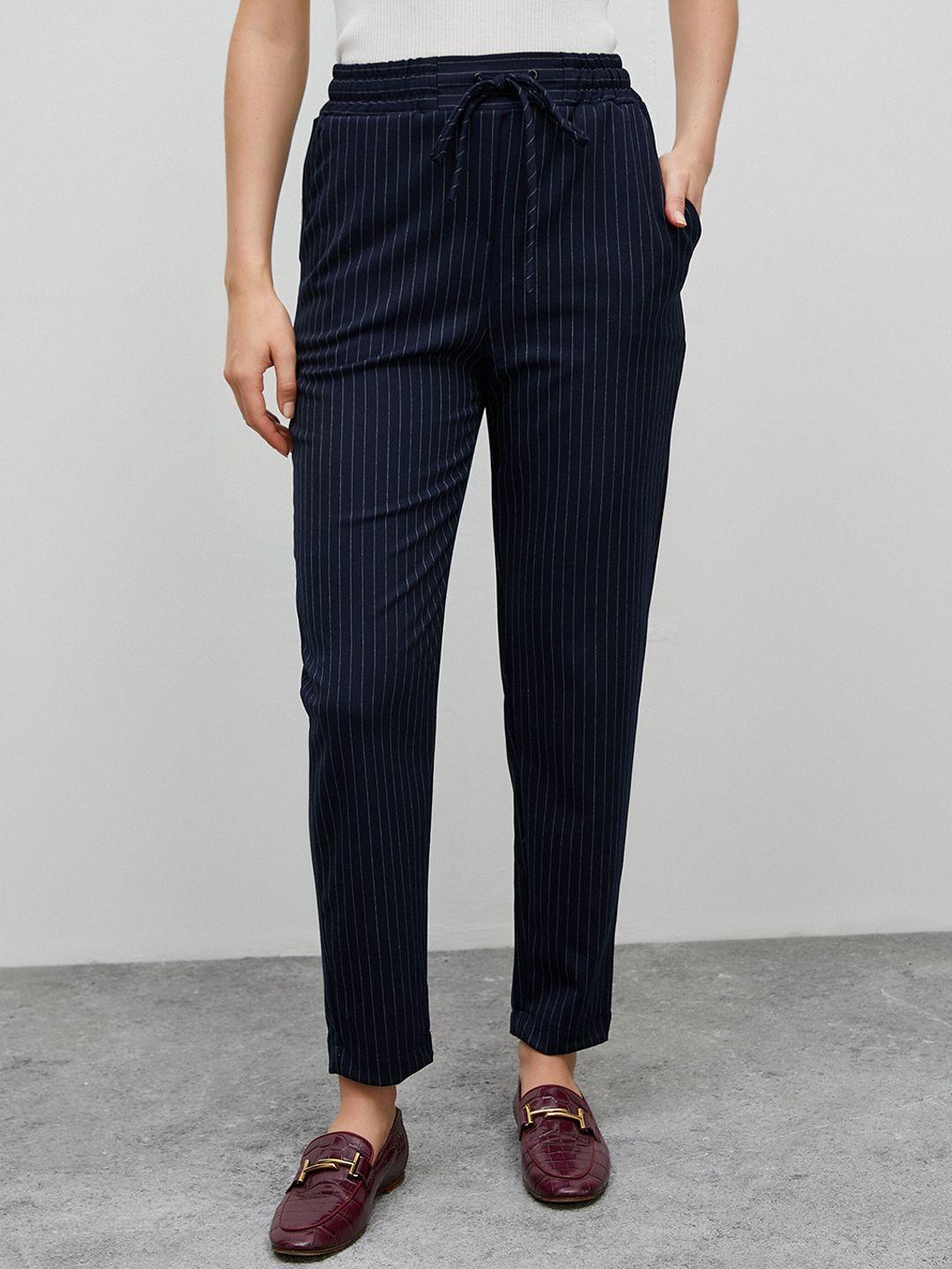 koton women striped high-rise formal trousers