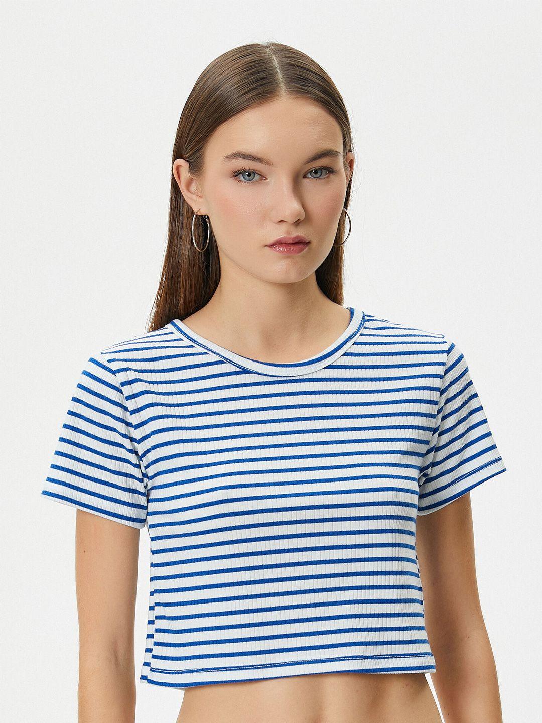 koton women striped v-neck drop-shoulder sleeves t-shirt