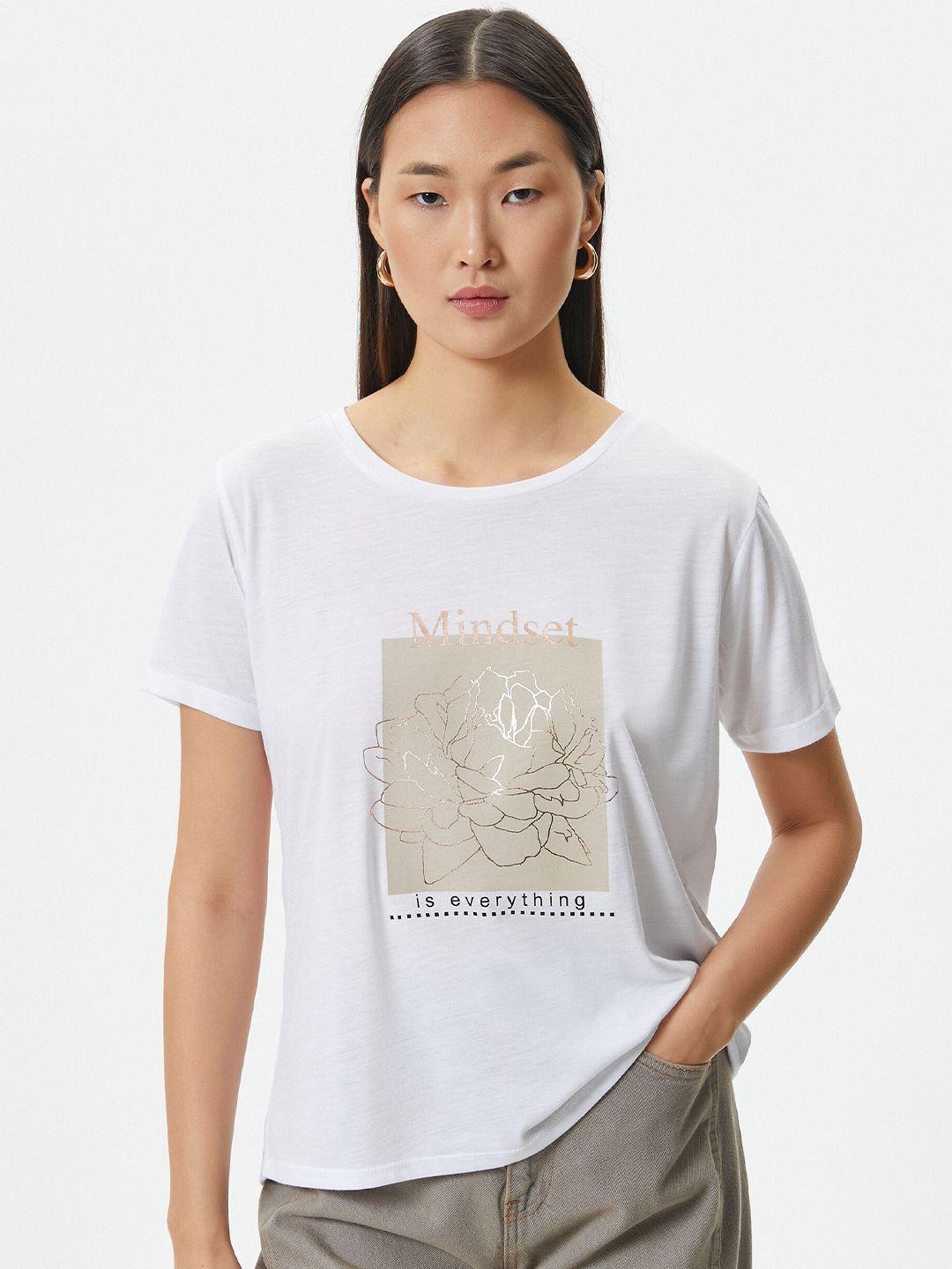 koton women typography printed applique t-shirt