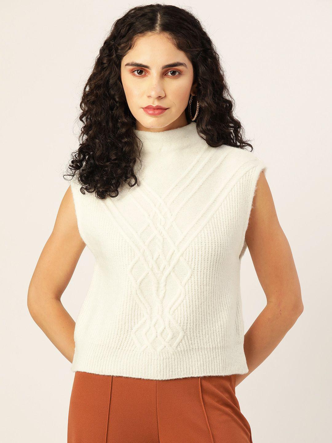 koton women white self-design pullover