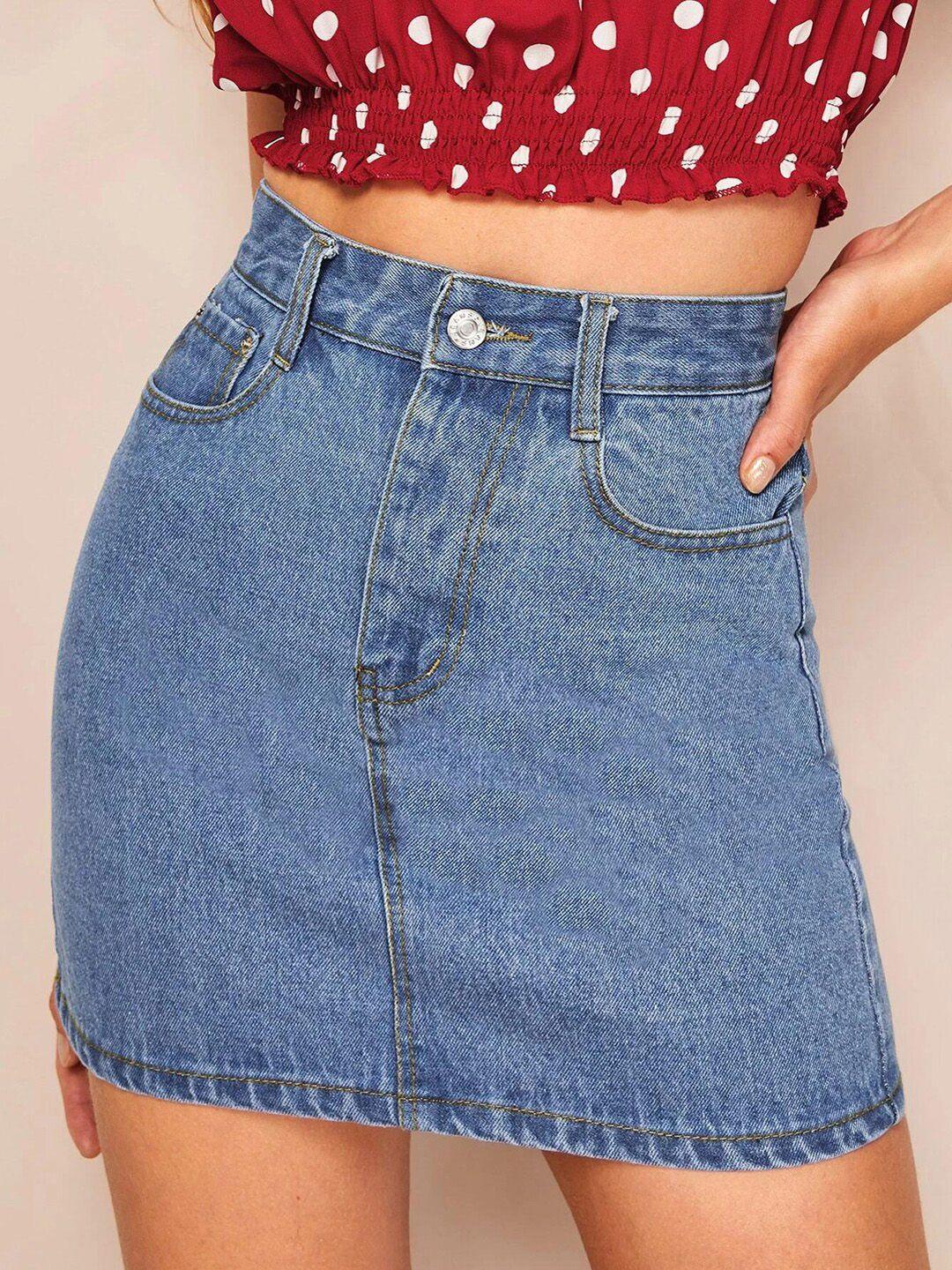 kotty cotton lycra denim a-line mini skirt
