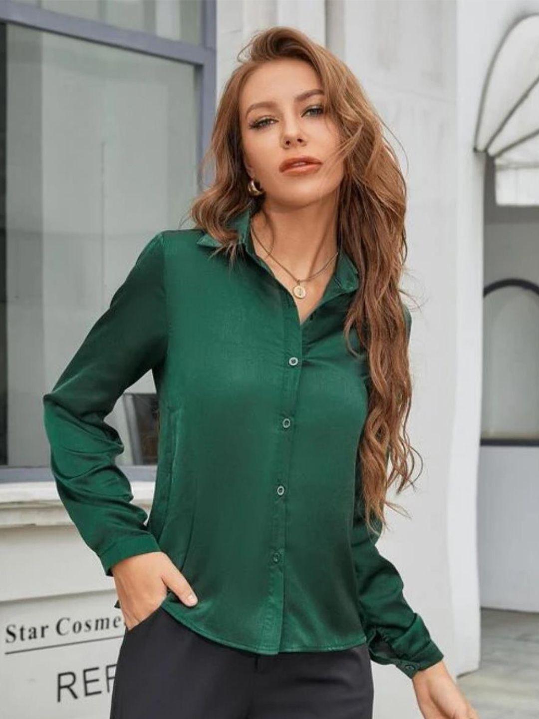 kotty green modern spread collar satin casual shirt