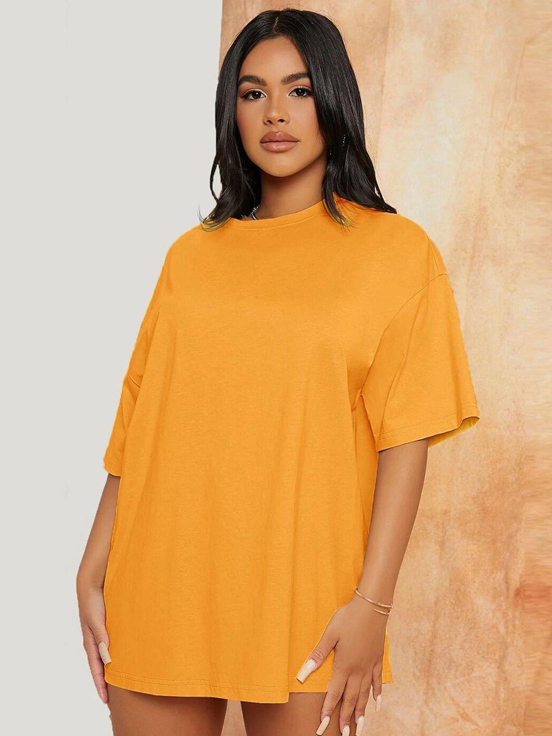 kotty round neck drop-shoulder sleeves oversized fit cotton t-shirt