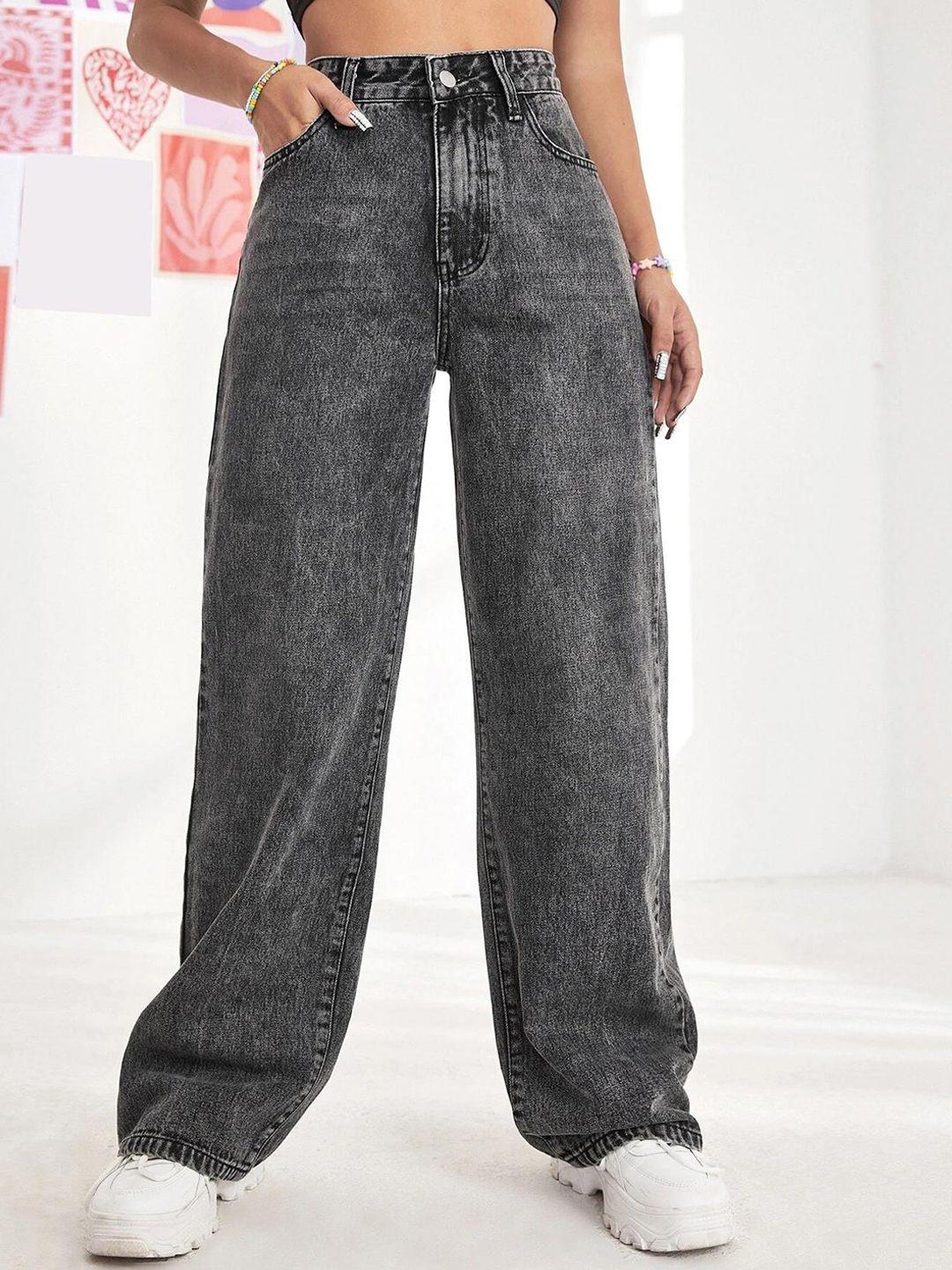 kotty women jean wide leg high-rise heavy fade stretchable cotton lycra blend jeans