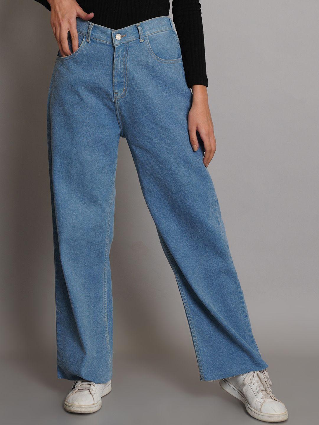 kotty women jean wide leg high-rise light fade stretchable jeans